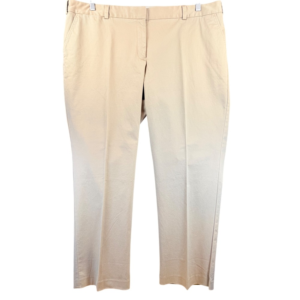Lands End Womens 20W Khaki Tan Mid Rise Straight Leg Chino Trousers Dress Pants